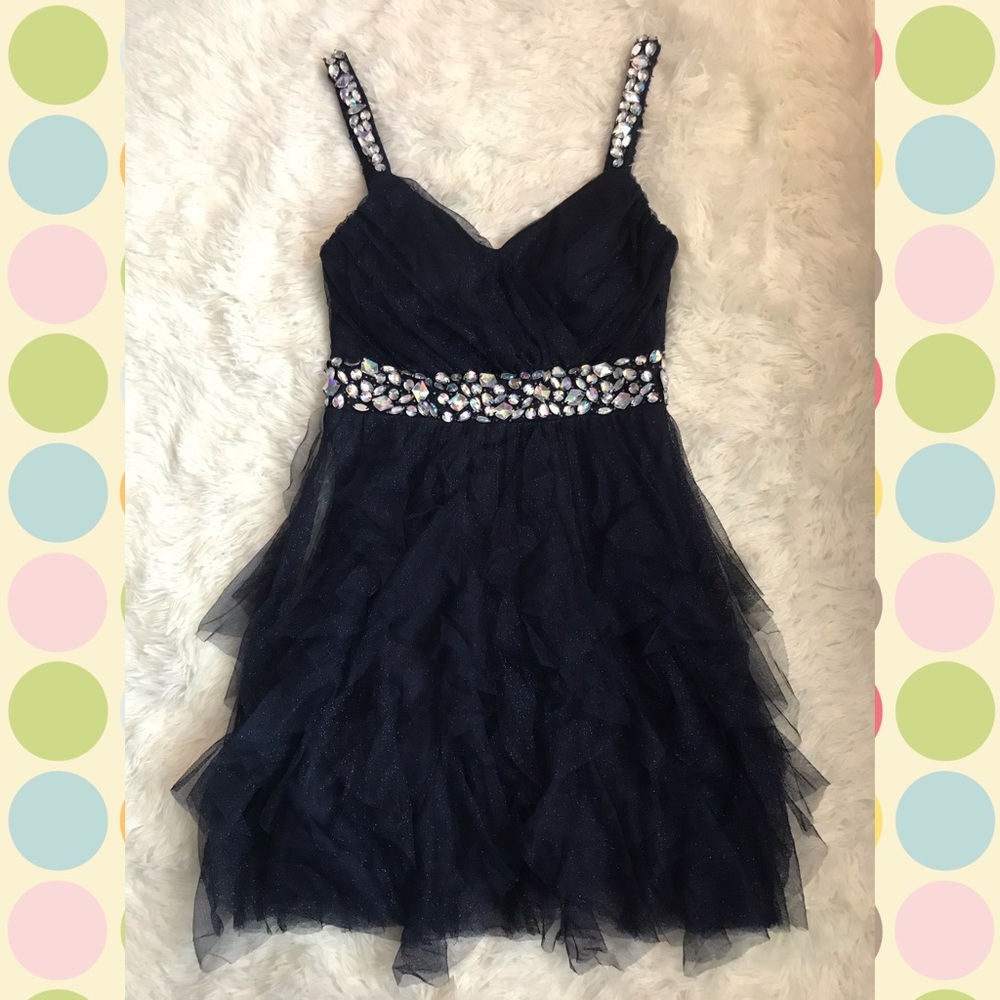 Dark Navy Short Jeweled Dress